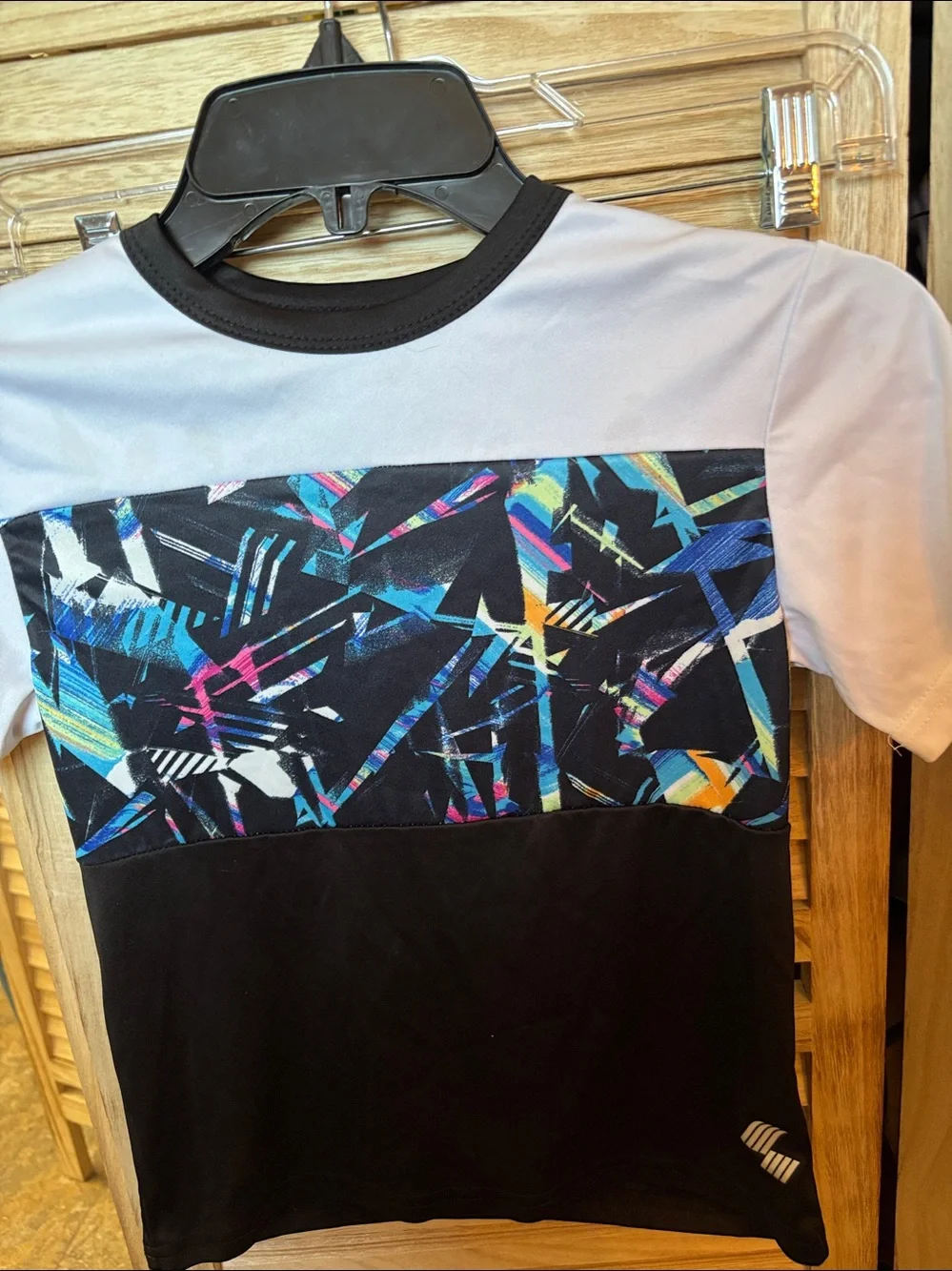 Kids Place  Colorblock Graphic Tee - White & Black with Multicolor Print Small